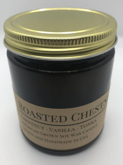 Roasted Chestnut Soy Wax Candle | 9 oz Amber Apothecary Jar