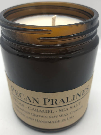 Pecan Pralines Soy Wax Candle | 9 oz Amber Apothecary Jar