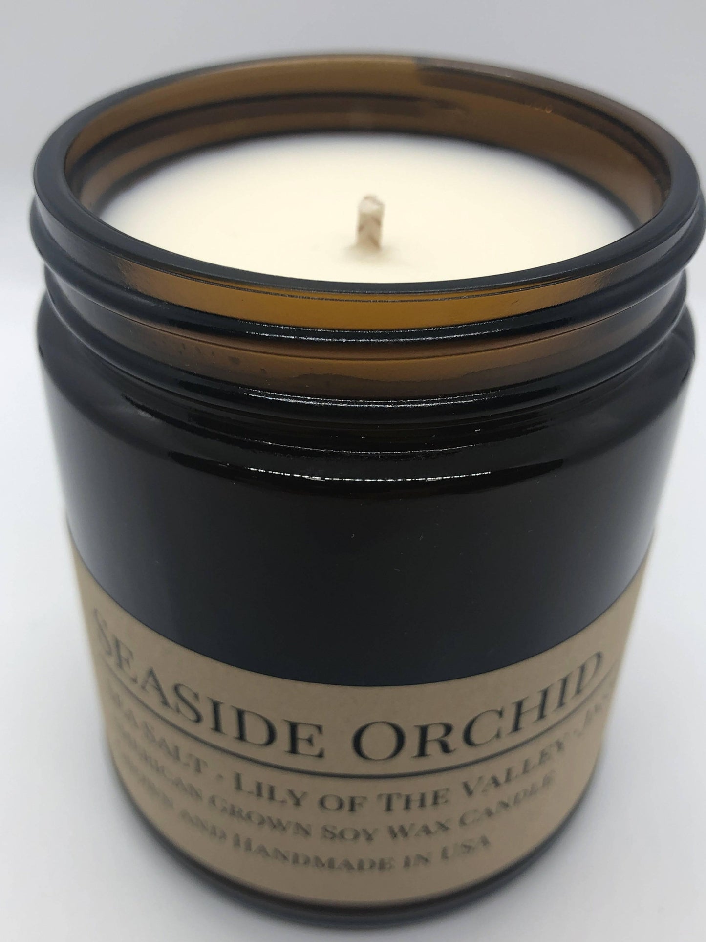 Seaside Orchid Soy Wax Candle | 9 oz Amber Apothecary Jar