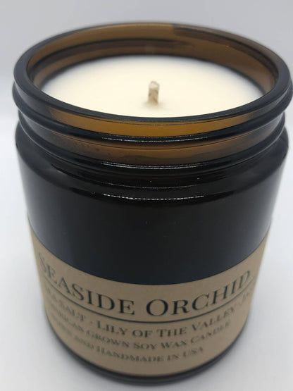 Seaside Orchid Soy Wax Candle | 9 oz Amber Apothecary Jar