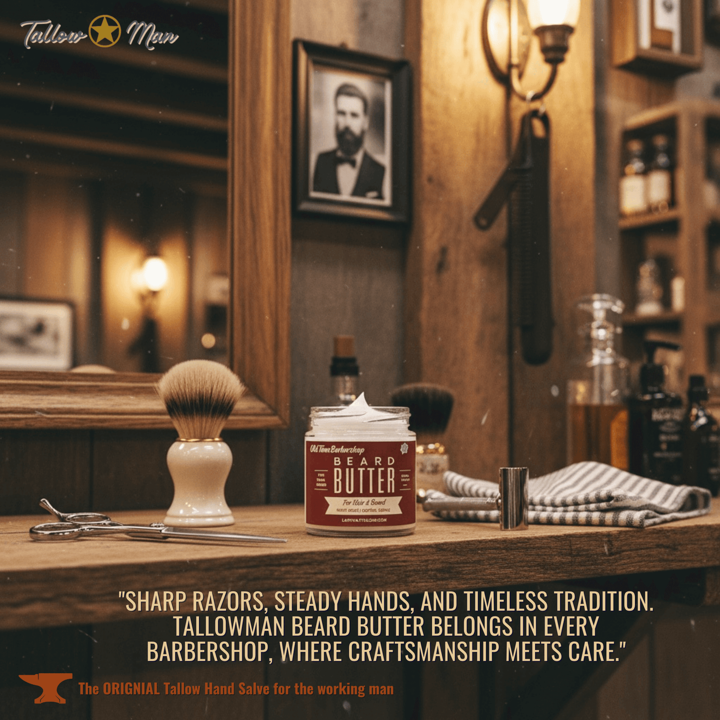 Old Time Barbershop Natural Tallow Beard & Body Butter for Men| All-Natural Beard Butter & Skin Care