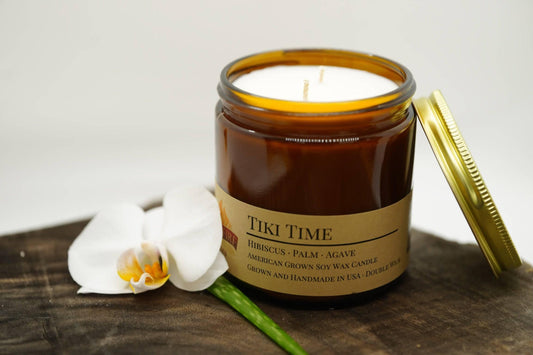 Tiki Time Soy Wax Candle | 16 oz Double Wick Amber Apothecary Jar