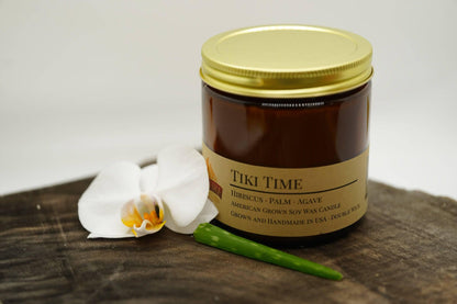 Tiki Time Soy Wax Candle | 16 oz Double Wick Amber Apothecary Jar