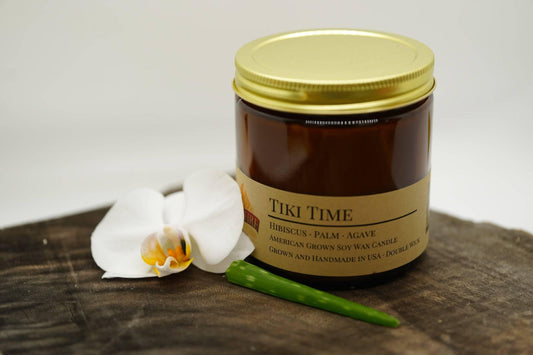 Tiki Time Soy Wax Candle | 16 oz Double Wick Amber Apothecary Jar