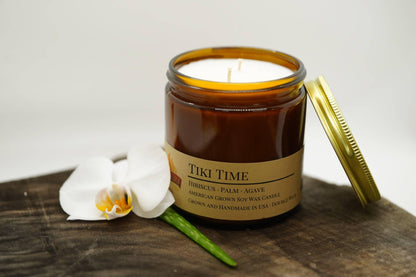 Tiki Time Soy Wax Candle | 16 oz Double Wick Amber Apothecary Jar