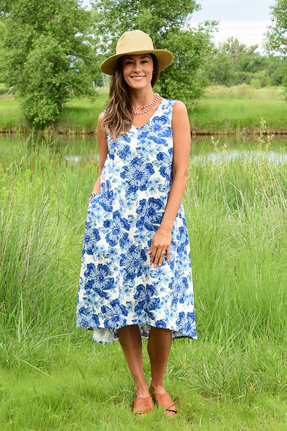 floral linen trapeze dress