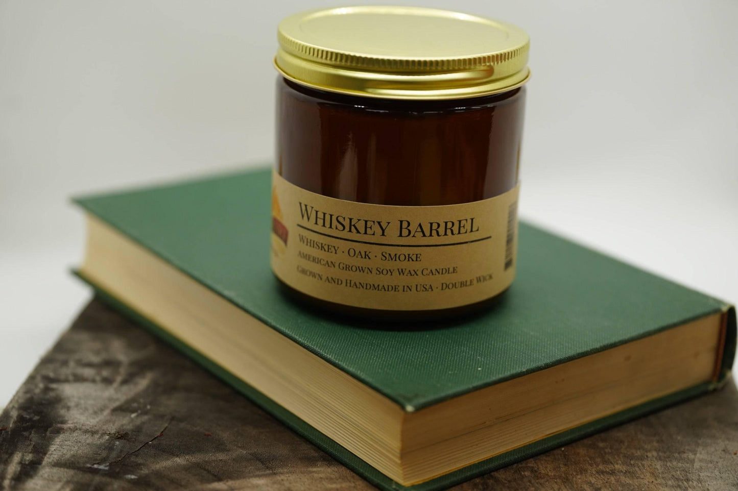 Whiskey Barrel Soy Wax Candle | 16 oz Double Wick Amber Apothecary Jar