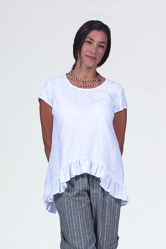 cap sleeve linen ruffle top - Homeland Harvest