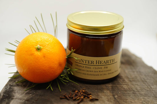 Winter Hearth Soy Wax Candle | 16 oz Double Wick Amber Apothecary Jar
