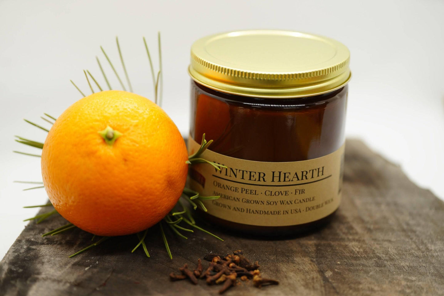 Winter Hearth Soy Wax Candle | 16 oz Double Wick Amber Apothecary Jar