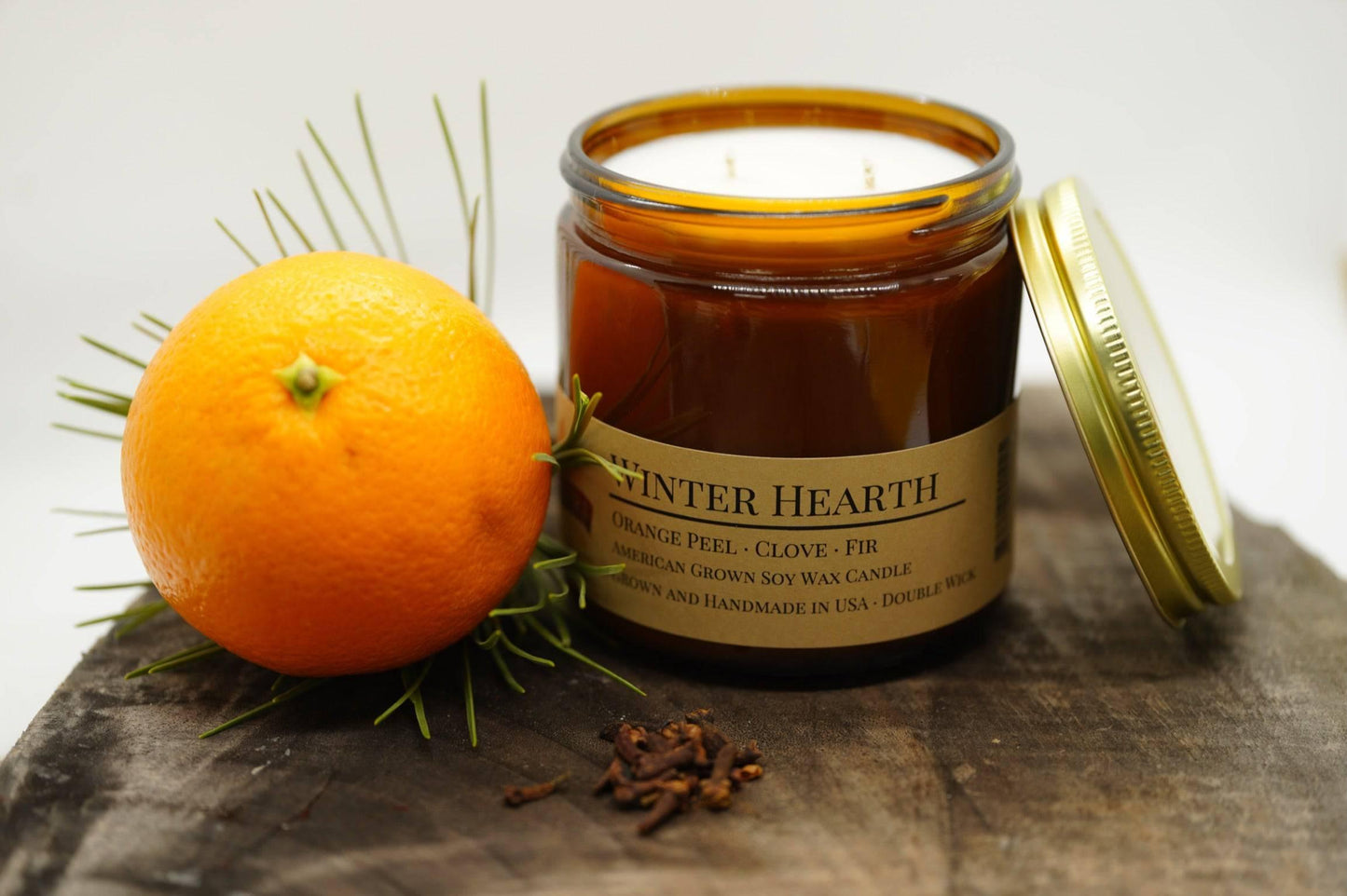 Winter Hearth Soy Wax Candle | 16 oz Double Wick Amber Apothecary Jar